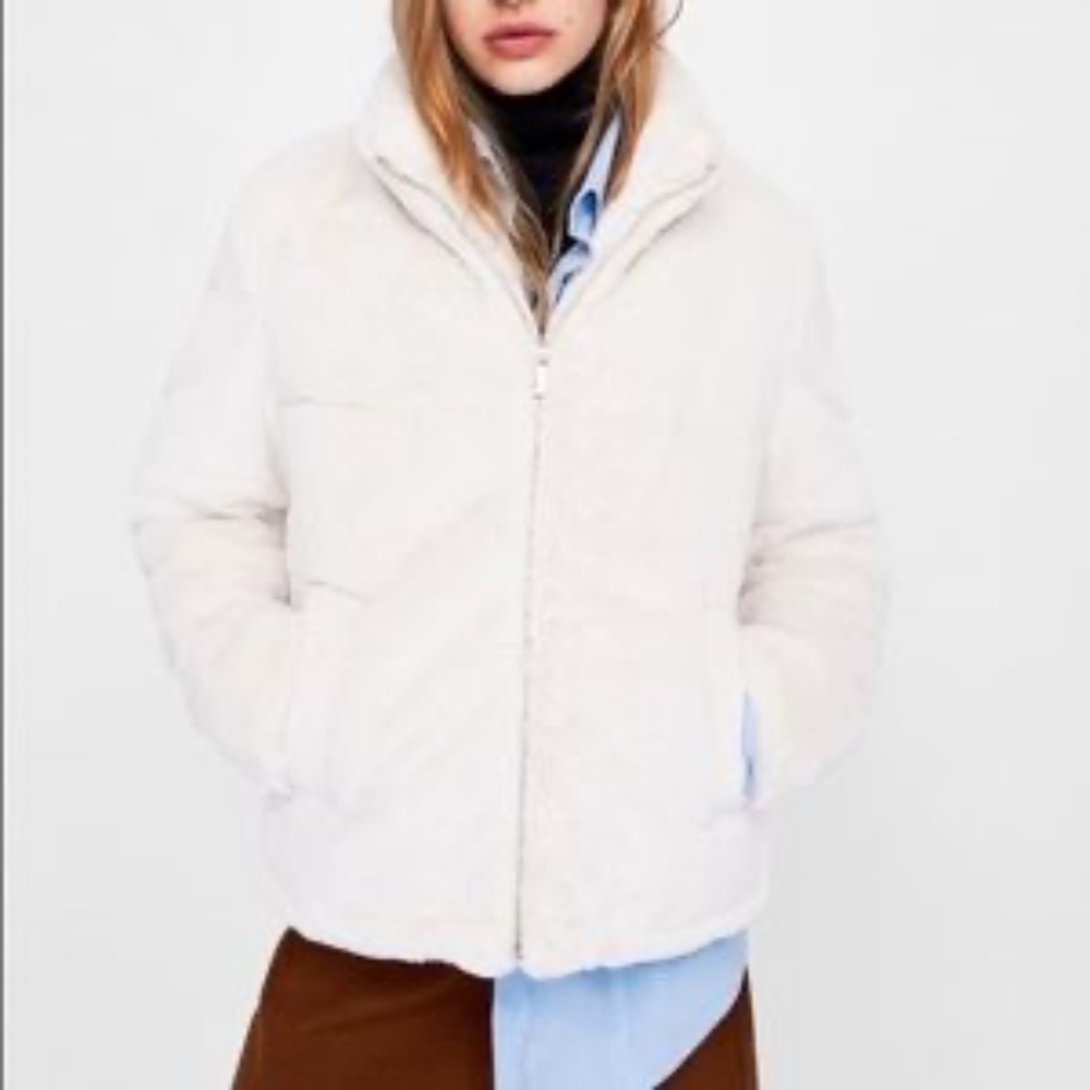 ZARA SOFT WARM FAUX FUR CREAM PUFFER JACKET COAT BRAND NEW WITH TAGS SMALL
